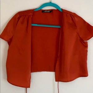 princess polly orange silk front tie shirt